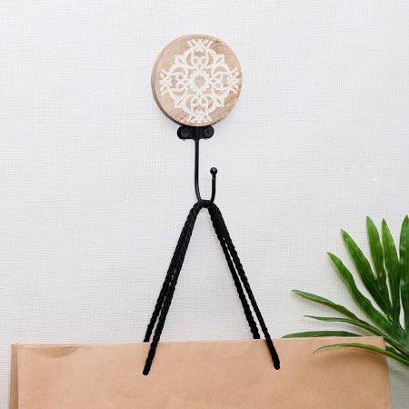 Brown Wooden Floral Pattern Wall Hooks for Hanging Heavy Duty